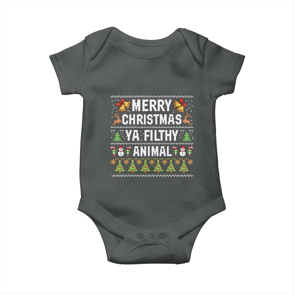 Merry Christmas Ya Filthy Animal Baby Onesie Ugly Xmas Movie Alone Pajama TS10 Dark Heather Print Your Wear