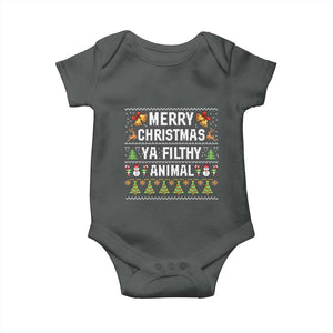 Merry Christmas Ya Filthy Animal Baby Onesie Ugly Xmas Movie Alone Pajama TS10 Dark Heather Print Your Wear