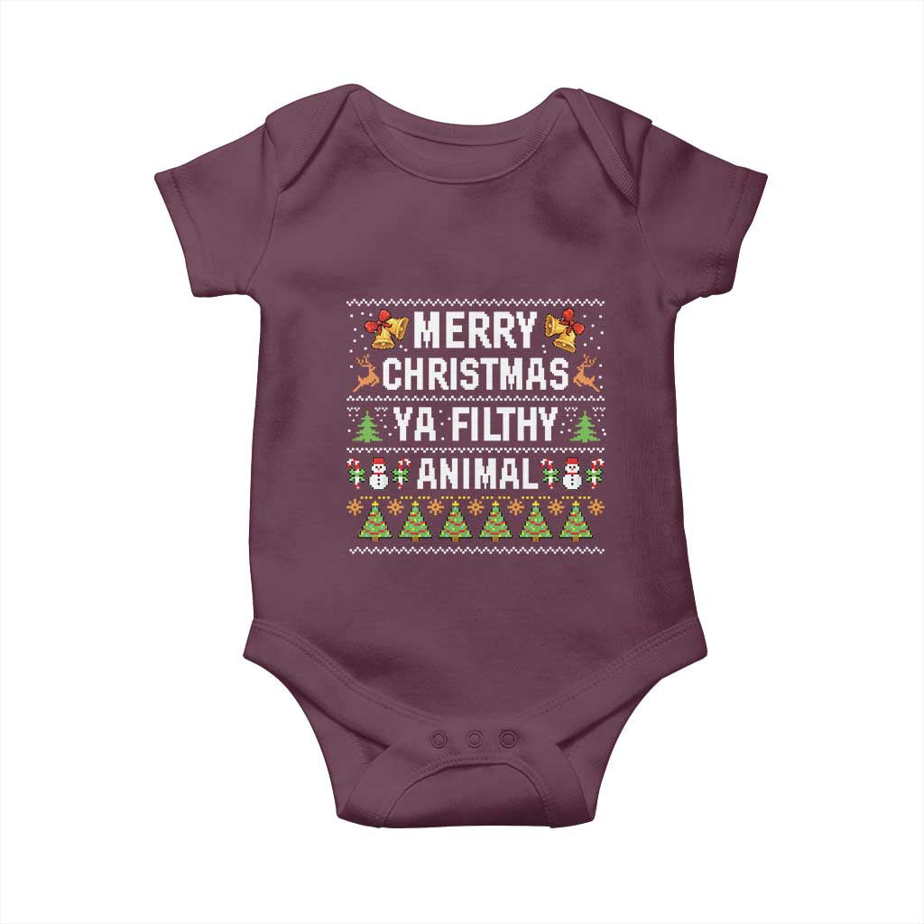 Merry Christmas Ya Filthy Animal Baby Onesie Ugly Xmas Movie Alone Pajama TS10 Maroon Print Your Wear