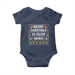 Merry Christmas Ya Filthy Animal Baby Onesie Ugly Xmas Movie Alone Pajama TS10 Navy Print Your Wear