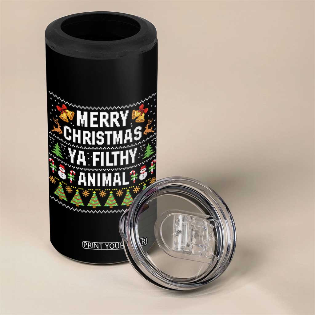 Merry Christmas Ya Filthy Animal 4 in 1 Can Cooler Tumbler Ugly Xmas Movie Alone Pajama TS10 Print Your Wear