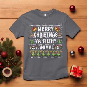 Merry Christmas Ya Filthy Animal T Shirt Ugly Xmas Movie Alone Pajama TS10 Charcoal Print Your Wear