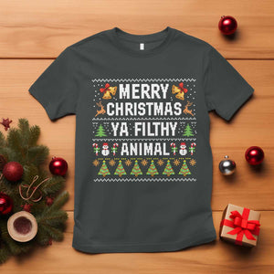 Merry Christmas Ya Filthy Animal T Shirt Ugly Xmas Movie Alone Pajama TS10 Dark Heather Print Your Wear