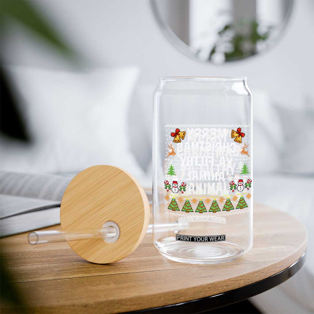 Merry Christmas Ya Filthy Animal Glass Can Ugly Xmas Movie Alone Pajama TS10 Print Your Wear