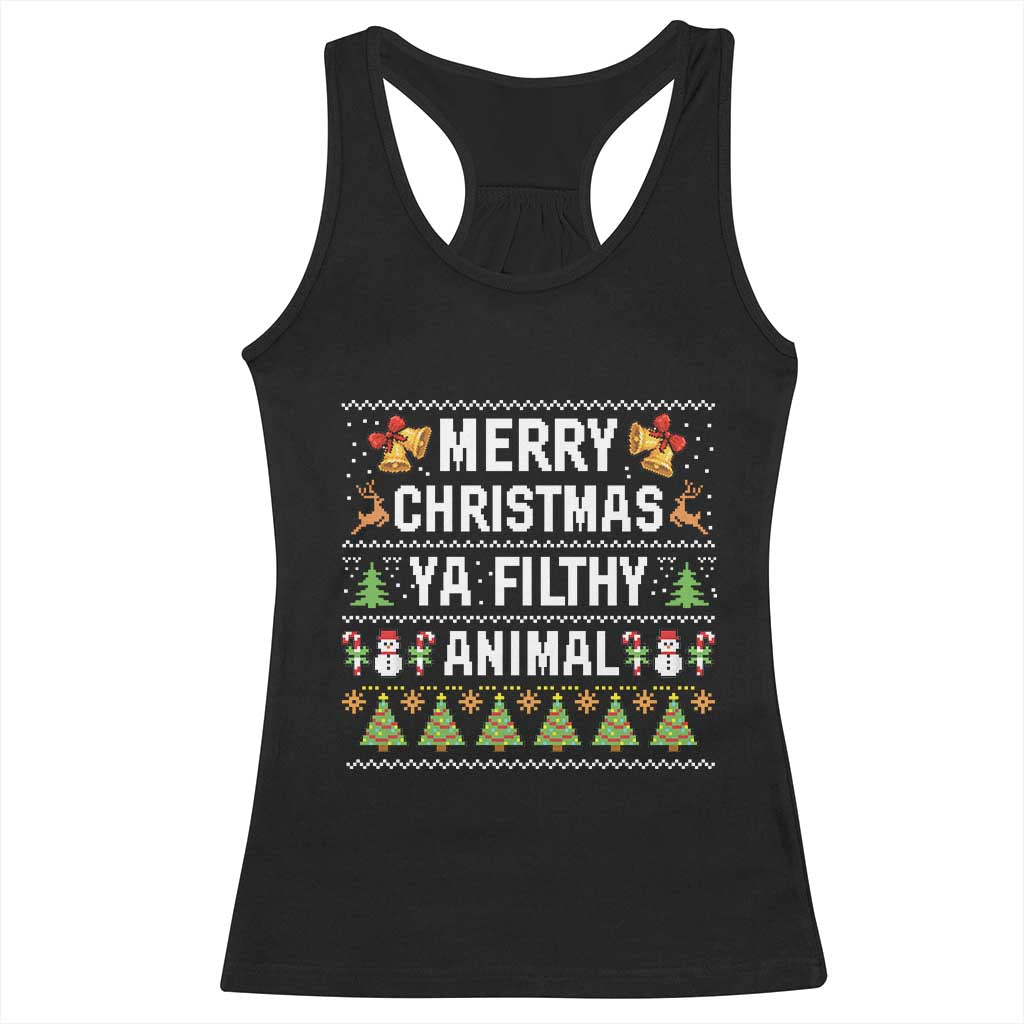 Merry Christmas Ya Filthy Animal Racerback Tank Top Ugly Xmas Movie Alone Pajama - Print Your Wear