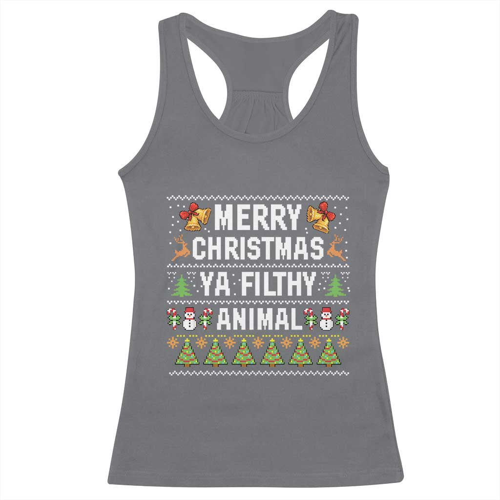 Merry Christmas Ya Filthy Animal Racerback Tank Top Ugly Xmas Movie Alone Pajama - Print Your Wear