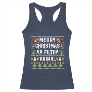 Merry Christmas Ya Filthy Animal Racerback Tank Top Ugly Xmas Movie Alone Pajama TS10 Navy Print Your Wear