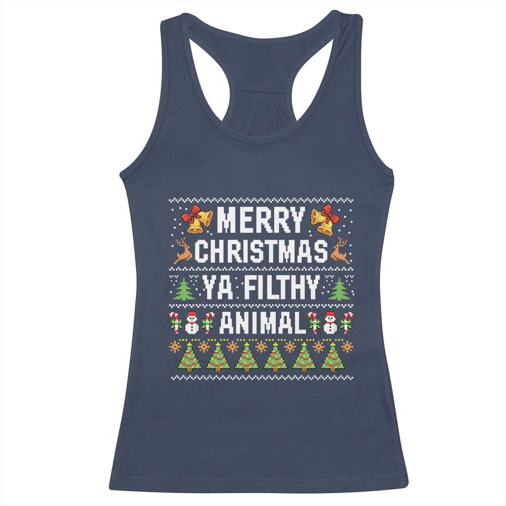 Merry Christmas Ya Filthy Animal Racerback Tank Top Ugly Xmas Movie Alone Pajama - Print Your Wear