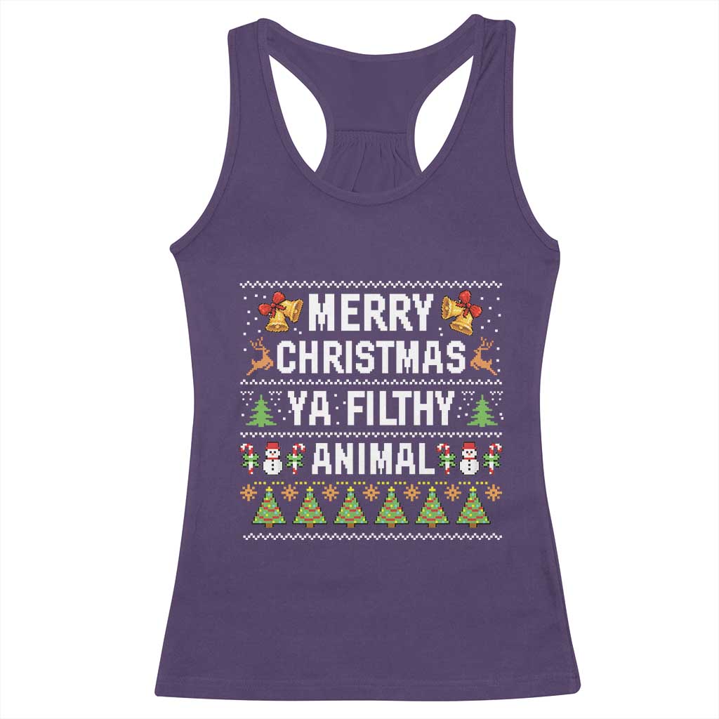 Merry Christmas Ya Filthy Animal Racerback Tank Top Ugly Xmas Movie Alone Pajama TS10 Purple Print Your Wear