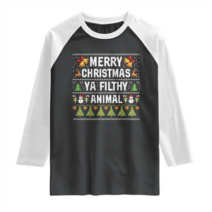 Merry Christmas Ya Filthy Animal Raglan Shirt Ugly Xmas Movie Alone Pajama TS10 Black White Print Your Wear