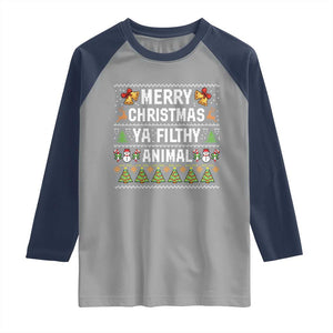 Merry Christmas Ya Filthy Animal Raglan Shirt Ugly Xmas Movie Alone Pajama TS10 Sport Gray Navy Print Your Wear