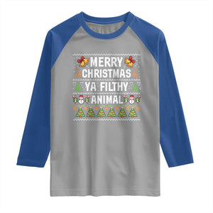 Merry Christmas Ya Filthy Animal Raglan Shirt Ugly Xmas Movie Alone Pajama TS10 Sport Gray Royal Print Your Wear