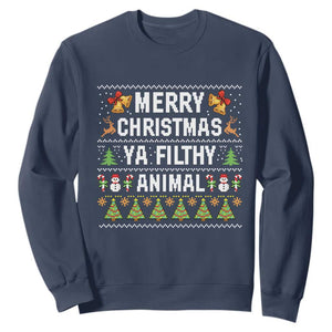 Merry Christmas Ya Filthy Animal Sweatshirt Ugly Xmas Movie Alone Pajama TS10 Navy Print Your Wear