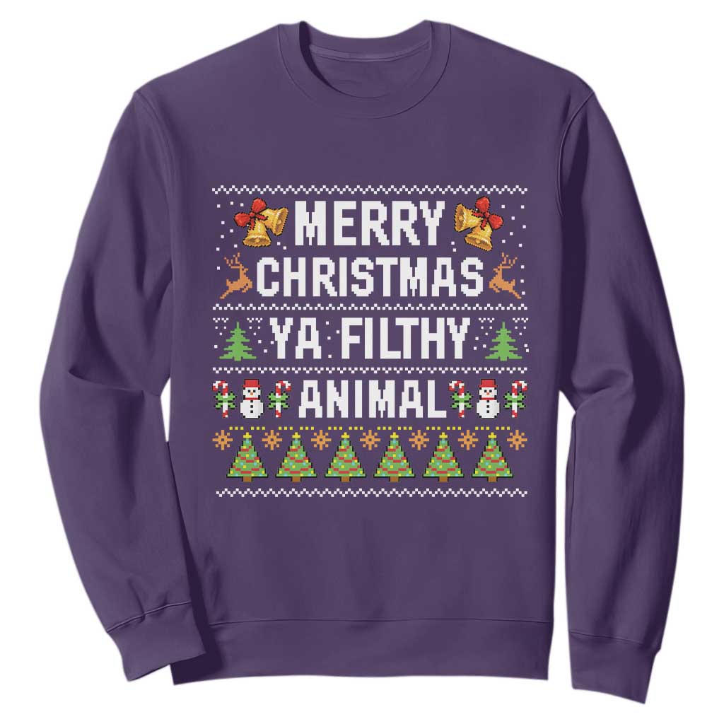 Merry Christmas Ya Filthy Animal Sweatshirt Ugly Xmas Movie Alone Pajama TS10 Purple Print Your Wear