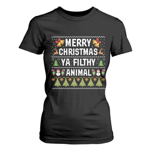 Merry Christmas Ya Filthy Animal T Shirt For Women Ugly Xmas Movie Alone Pajama TS10 Black Print Your Wear
