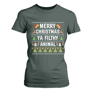 Merry Christmas Ya Filthy Animal T Shirt For Women Ugly Xmas Movie Alone Pajama TS10 Dark Forest Green Print Your Wear