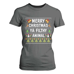 Merry Christmas Ya Filthy Animal T Shirt For Women Ugly Xmas Movie Alone Pajama TS10 Dark Heather Print Your Wear