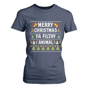 Merry Christmas Ya Filthy Animal T Shirt For Women Ugly Xmas Movie Alone Pajama TS10 Navy Print Your Wear
