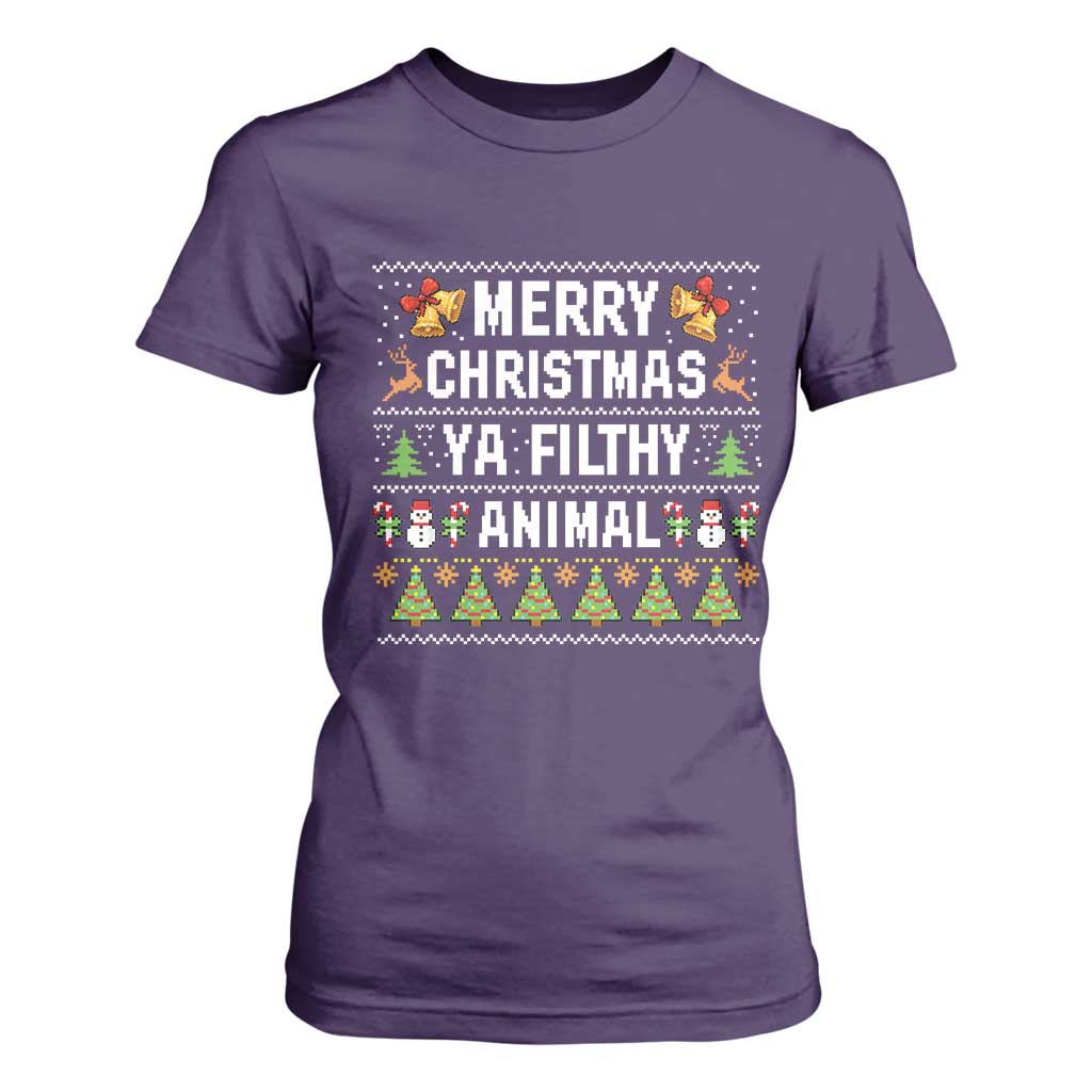 Merry Christmas Ya Filthy Animal T Shirt For Women Ugly Xmas Movie Alone Pajama TS10 Purple Print Your Wear