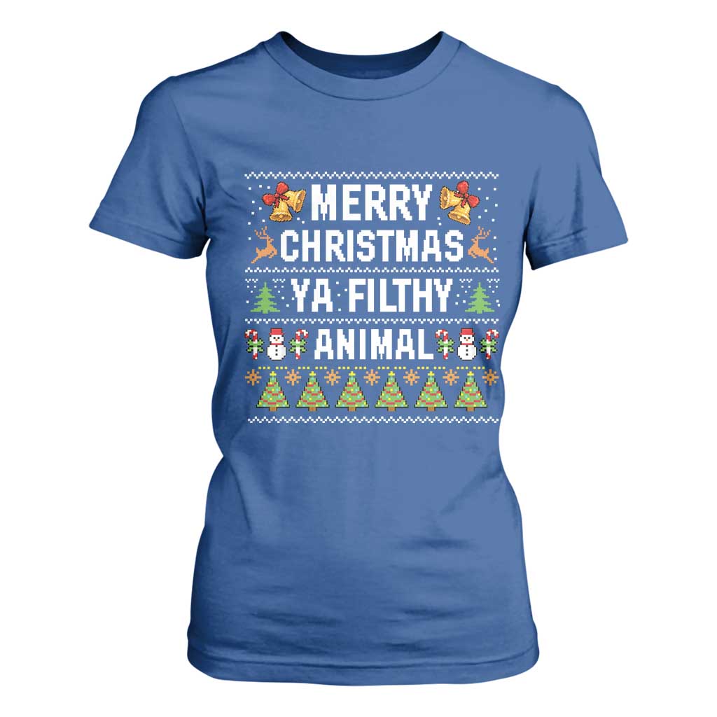 Merry Christmas Ya Filthy Animal T Shirt For Women Ugly Xmas Movie Alone Pajama - Print Your Wear