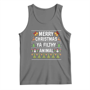 Merry Christmas Ya Filthy Animal Tank Top Ugly Xmas Movie Alone Pajama TS10 Black Heather Print Your Wear