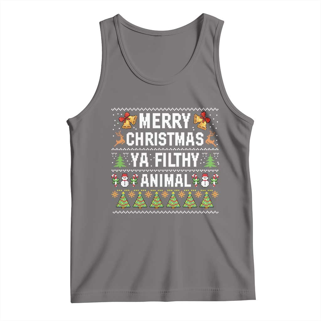 Merry Christmas Ya Filthy Animal Tank Top Ugly Xmas Movie Alone Pajama - Print Your Wear