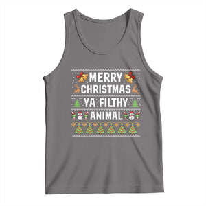 Merry Christmas Ya Filthy Animal Tank Top Ugly Xmas Movie Alone Pajama - Print Your Wear