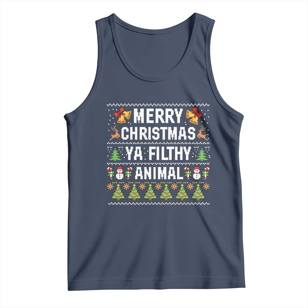 Merry Christmas Ya Filthy Animal Tank Top Ugly Xmas Movie Alone Pajama - Print Your Wear