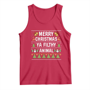 Merry Christmas Ya Filthy Animal Tank Top Ugly Xmas Movie Alone Pajama TS10 Red Print Your Wear