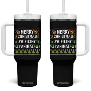Merry Christmas Ya Filthy Animal Tumbler With Handle Ugly Xmas Movie Alone Pajama TS10 One Size: 40 oz Black Print Your Wear