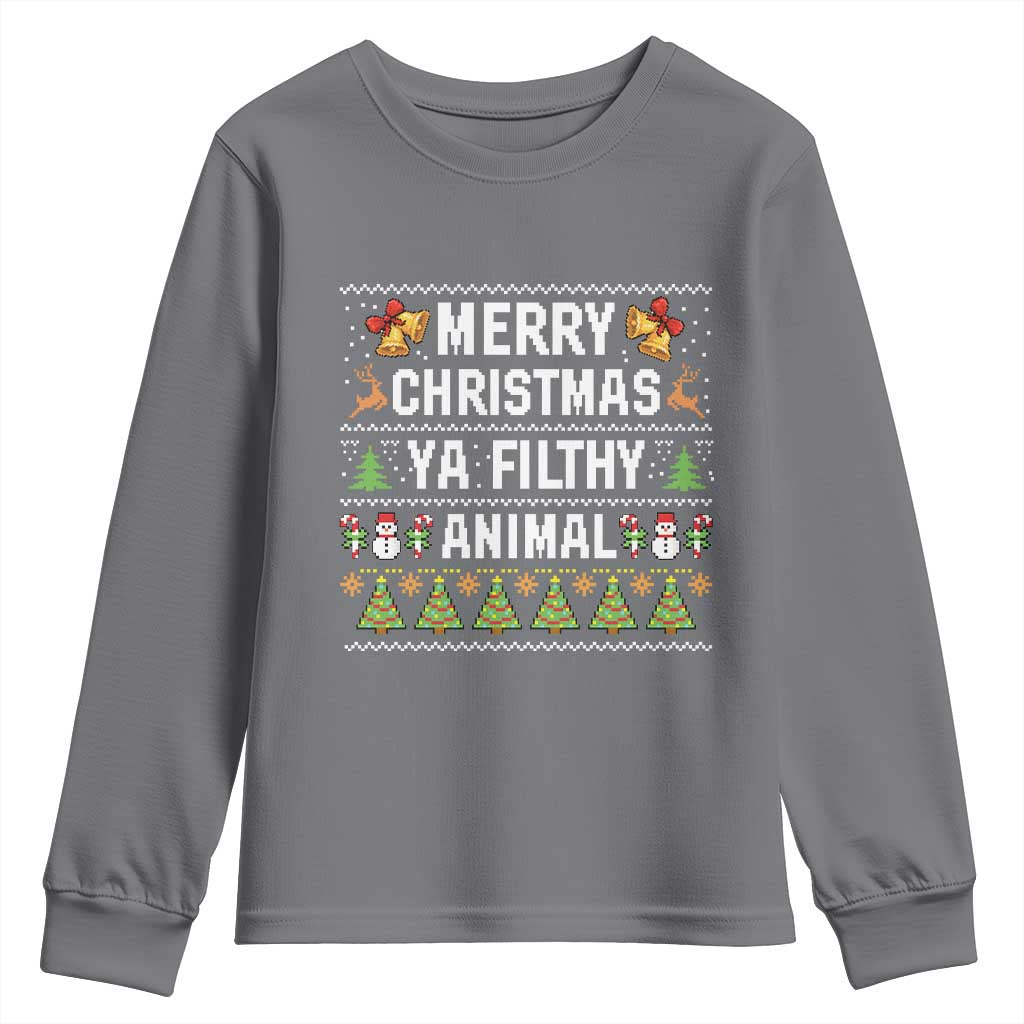 Merry Christmas Ya Filthy Animal Youth Sweatshirt Ugly Xmas Movie Alone Pajama TS10 Charcoal Print Your Wear