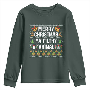 Merry Christmas Ya Filthy Animal Youth Sweatshirt Ugly Xmas Movie Alone Pajama TS10 Dark Forest Green Print Your Wear