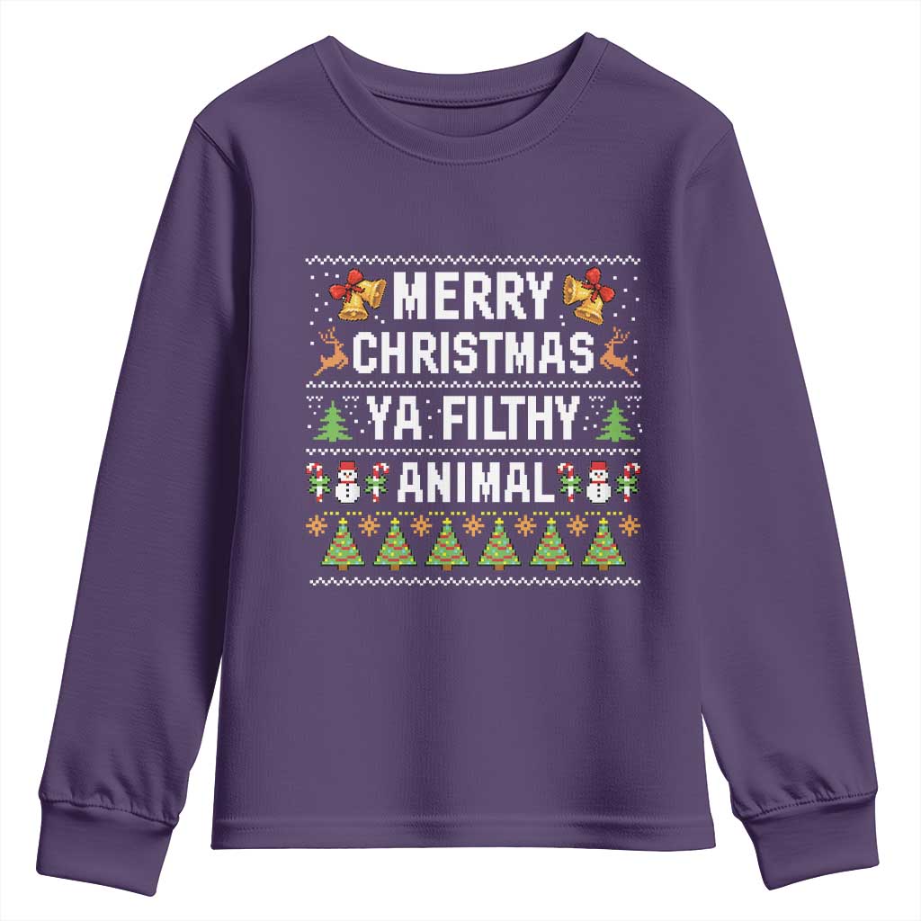 Merry Christmas Ya Filthy Animal Youth Sweatshirt Ugly Xmas Movie Alone Pajama TS10 Purple Print Your Wear