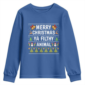 Merry Christmas Ya Filthy Animal Youth Sweatshirt Ugly Xmas Movie Alone Pajama TS10 Royal Blue Print Your Wear