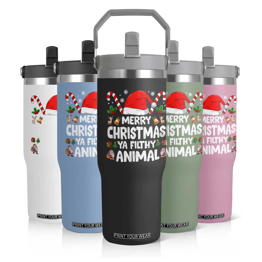 Merry Christmas Ya Filthy Animal Flip Straw Tumbler Funny Home Xmas Alone Movie Pajama TS10 Print Your Wear