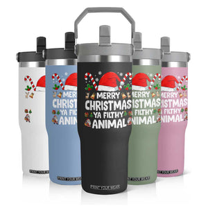 Merry Christmas Ya Filthy Animal Flip Straw Tumbler Funny Home Xmas Alone Movie Pajama TS10 Print Your Wear