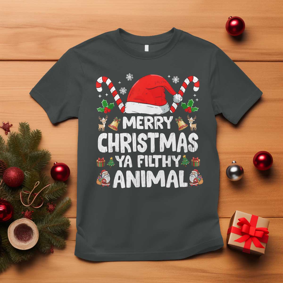 Merry Christmas Ya Filthy Animal T Shirt Funny Home Xmas Alone Movie Pajama TS10 Dark Heather Print Your Wear
