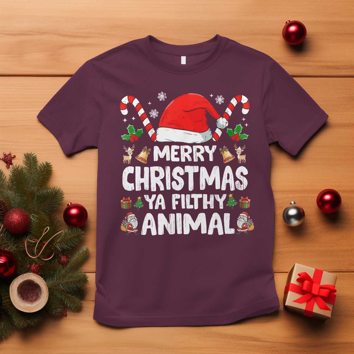 Merry Christmas Ya Filthy Animal T Shirt Funny Home Xmas Alone Movie Pajama TS10 Maroon Print Your Wear