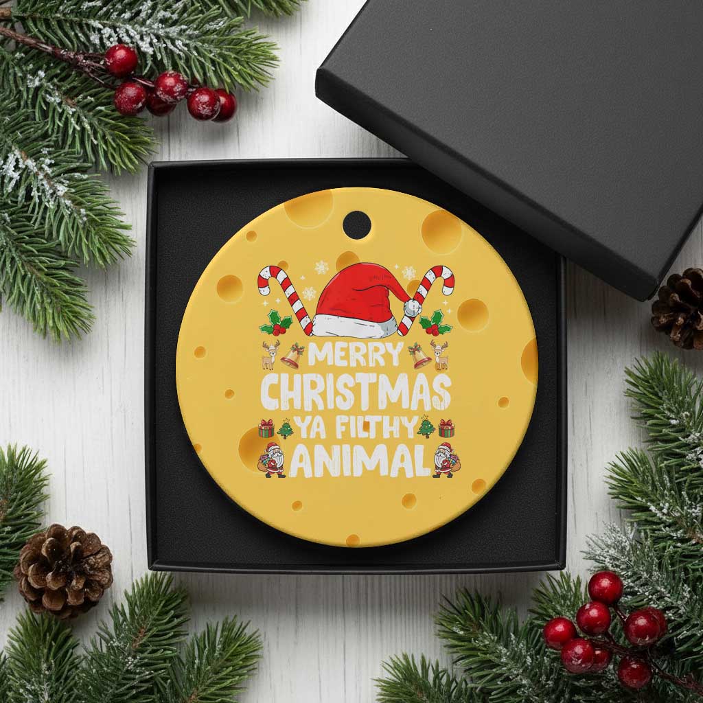 Merry Christmas Ya Filthy Animal Ceramic Ornament Funny Home Xmas Alone Movie Pajama - Print Your Wear