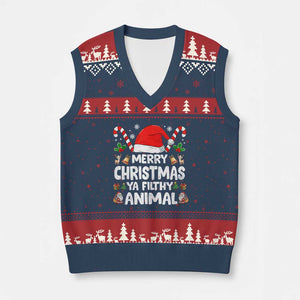 Merry Xmas Ya Filthy Animal V-Neck Knit Sweater Vest Funny Home Xmas Alone Movie Pajama TS10 Navy Red Print Your Wear
