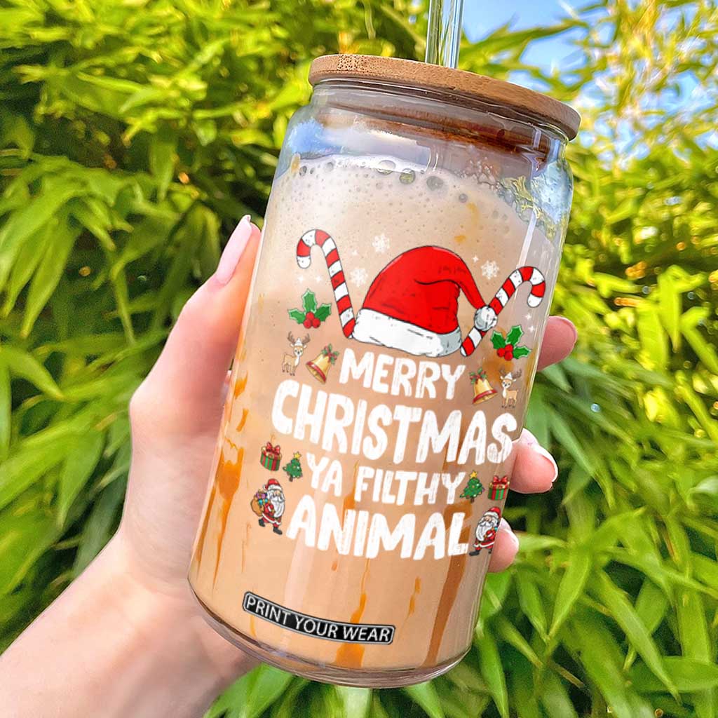 Merry Christmas Ya Filthy Animal Glass Can Funny Home Xmas Alone Movie Pajama TS10 Black Print Your Wear