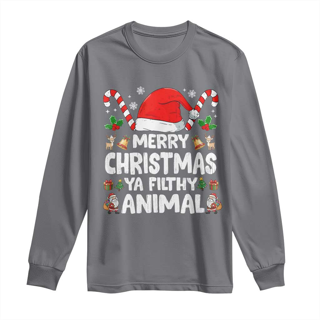 Merry Christmas Ya Filthy Animal Long Sleeve Shirt Funny Home Xmas Alone Movie Pajama TS10 Charcoal Print Your Wear