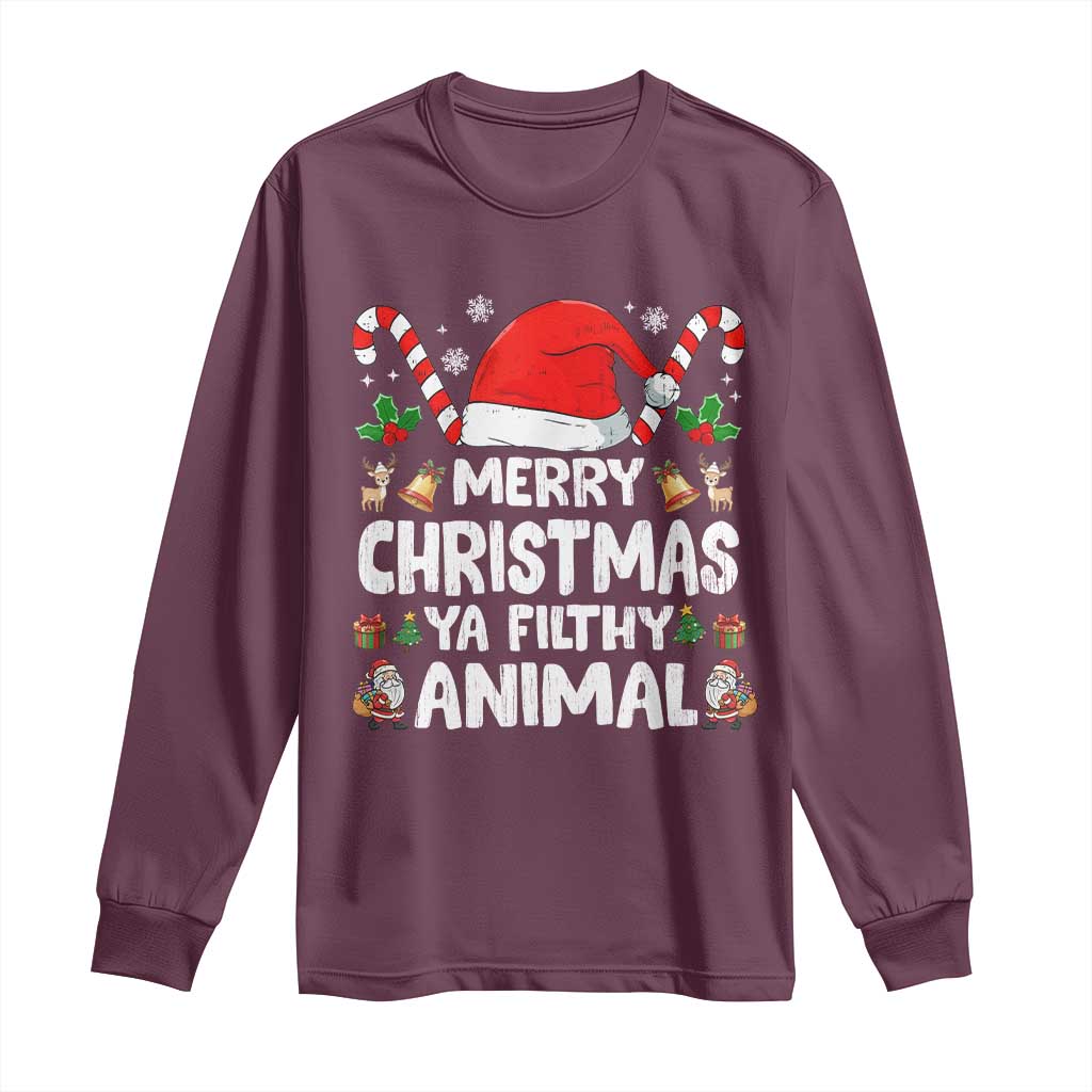 Merry Christmas Ya Filthy Animal Long Sleeve Shirt Funny Home Xmas Alone Movie Pajama TS10 Maroon Print Your Wear