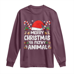 Merry Christmas Ya Filthy Animal Long Sleeve Shirt Funny Home Xmas Alone Movie Pajama TS10 Maroon Print Your Wear