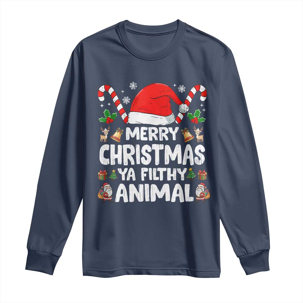 Merry Christmas Ya Filthy Animal Long Sleeve Shirt Funny Home Xmas Alone Movie Pajama TS10 Navy Print Your Wear