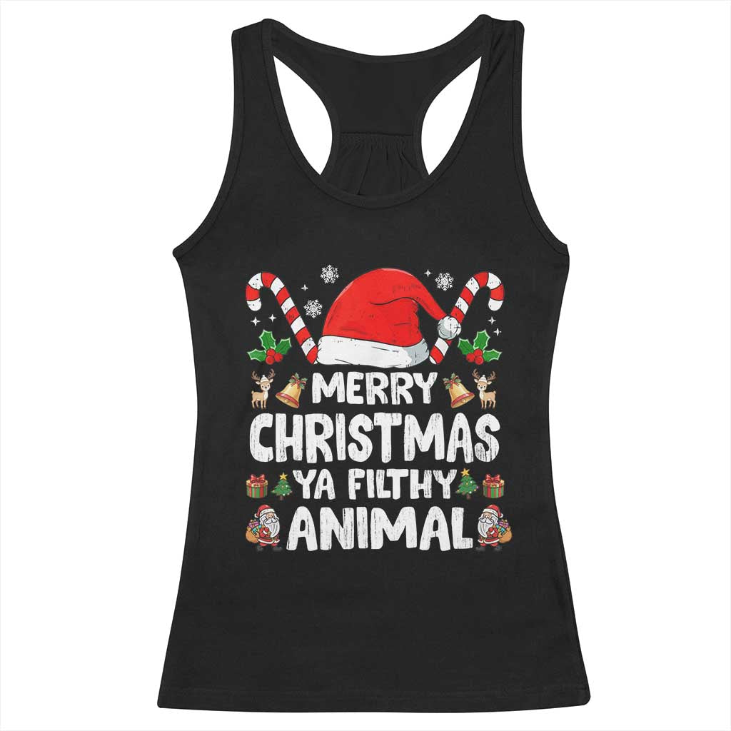 Merry Christmas Ya Filthy Animal Racerback Tank Top Funny Home Xmas Alone Movie Pajama - Print Your Wear