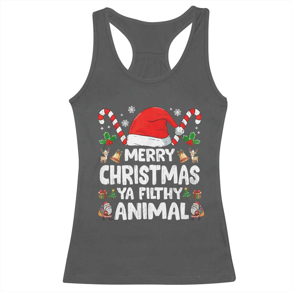 Merry Christmas Ya Filthy Animal Racerback Tank Top Funny Home Xmas Alone Movie Pajama TS10 Dark Heather Print Your Wear