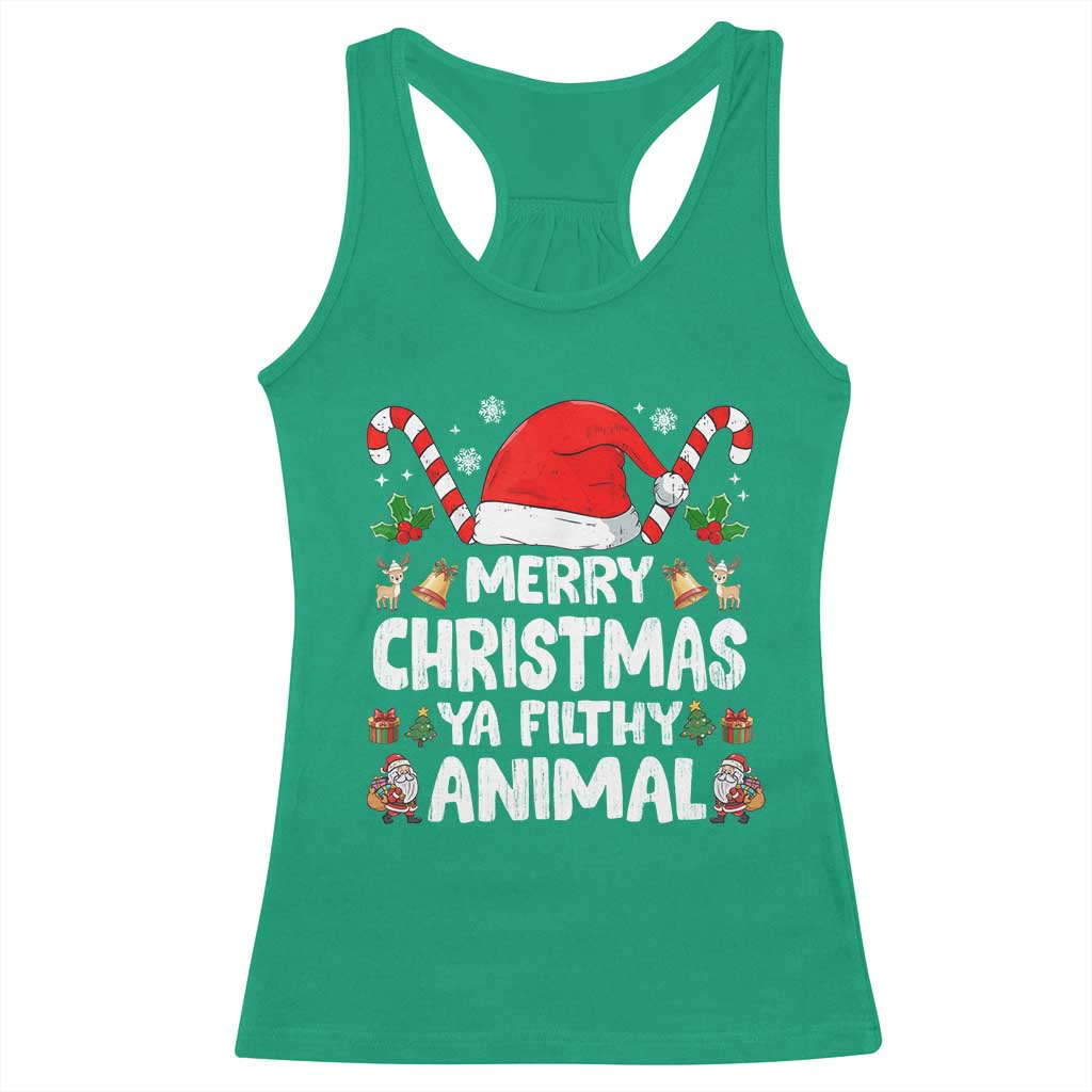 Merry Christmas Ya Filthy Animal Racerback Tank Top Funny Home Xmas Alone Movie Pajama - Print Your Wear