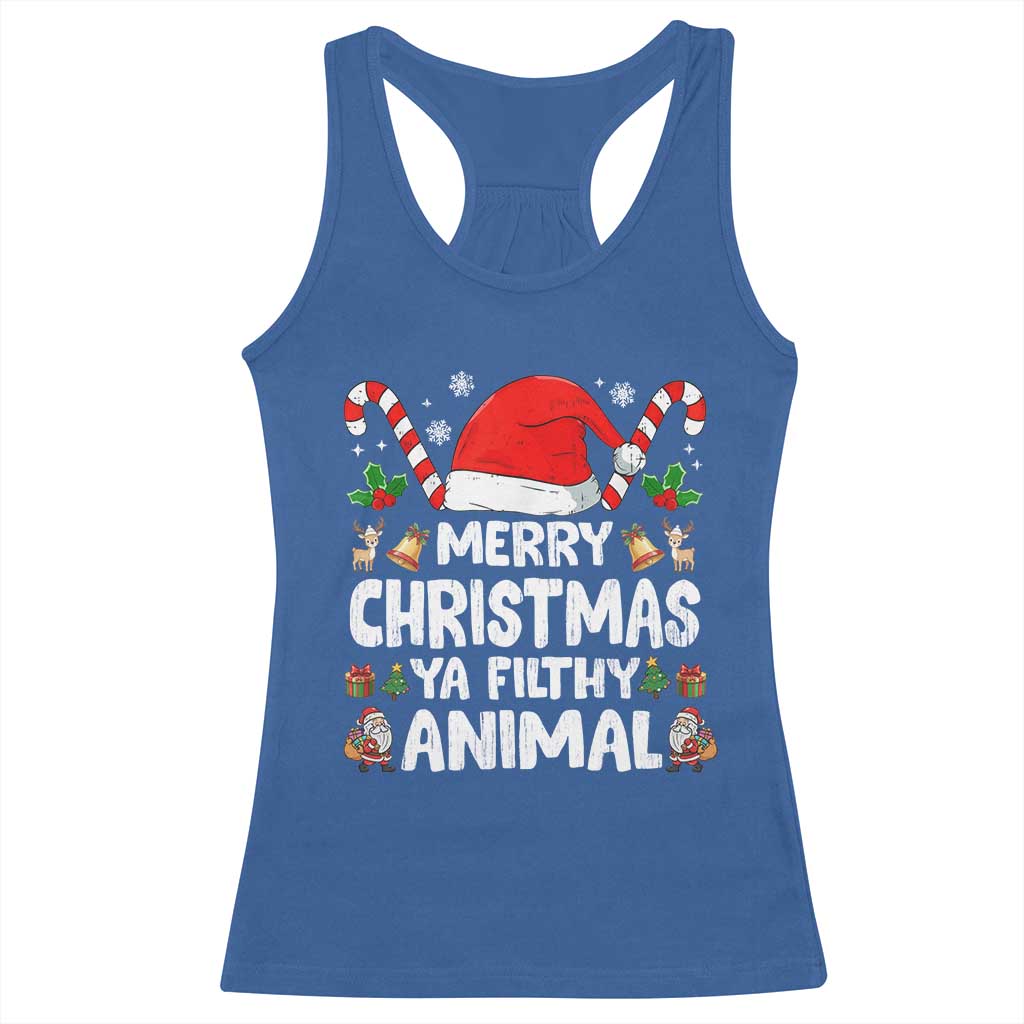 Merry Christmas Ya Filthy Animal Racerback Tank Top Funny Home Xmas Alone Movie Pajama - Print Your Wear