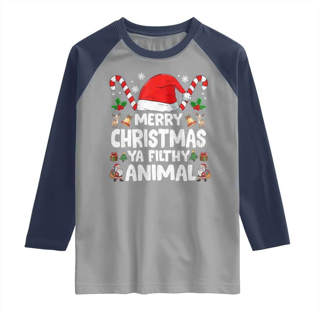 Merry Christmas Ya Filthy Animal Raglan Shirt Funny Home Xmas Alone Movie Pajama TS10 Sport Gray Navy Print Your Wear